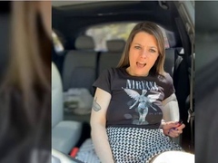 Masturbating in her car with vibrator plus dildo