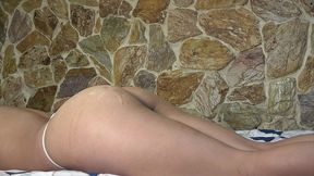 oiling and touching her whole body while i have my ass on her head