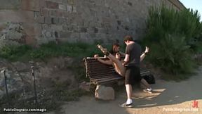 Handcuffed, gagged Salma de Nora showed her tits on street, anal&#x1F44C; fucked by James Deen and Princess&#x1F478; Donna Dolore