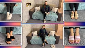 Girl in Jeans Teases Sexy Feet in Slippers and Sneakers 4K - Foot Fetish - Barefoot - Toes - Foot Worship - Shoes - White Socks - Foot Domination - Flip Flops - Dangling - Highly Arched Feet - Soles