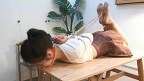 Bind &amp; Gag Brunette&#039;s Stocking-Free Show