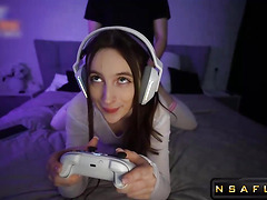 Gamers Stepsister Sucks Dick and Rides Nerds Fantasy Comes True