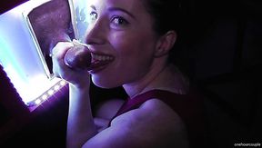 MILF sucks big cock in gloryhole while her cuckold husband films her on camera