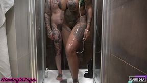 the kinky slut queen  dark dea  in horny wet fuck with the huge seahorse xl and her bull dark in the bathroom -full version- (darkdea for hankey stoys.com) - (extreme insertion-fetish-f