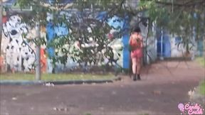 teen peeing and sucking in public square