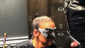 Hard boxing and elbow ballbusting while my slave tied standing up