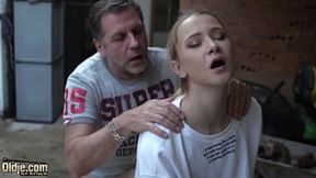 Teen Gobbles Old Man's Cum After Hard Doggy Style Fuck