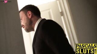 Blonde UK slut drilled insanely hard by dom in classy suit