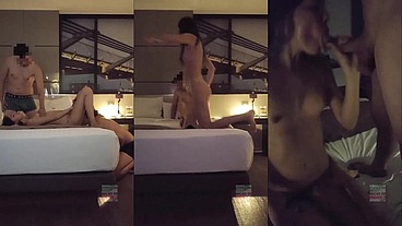 Chica Petite, lleva toda la vida con su novio jamas ha probado ni sentido otra verga y hoy se dedicara a mamarla y reicbir leche mientras se la cojen. Trio HMH soft