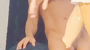 Fistin and pegging with extra thick strapon dildo