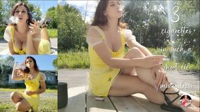 3 Cigarettes in a Revealing Pineapple Dress