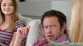 Sultry brunette Shea Blaze eagerly stretches for her stepdaddy