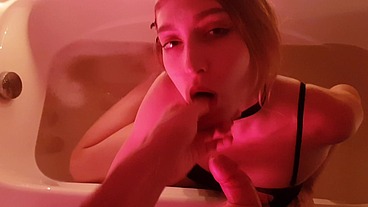 The Baby Drinks MILK: Footjob and Blowjob from the Bath