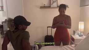 step mom and step son share a bed in a hotel room. english subtitles