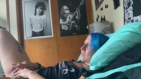mutual masturbation with girlfriend in bed dildo fucking sucking joi tattooed blue haired babe