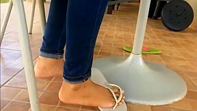 Two Wild Babes Wearing Flip Flops And Playing With Their Attractive Feet