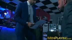 Office workers Bruno Max and Robbie Rojo anal fucking rough