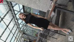 Sexy young married woman Yao Zi wearing super short cheongsam and gray pantyhose showing long legs and beautiful feet outdoors