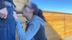 dickflash roof adventure: a little redhead slut gives me a fast handjob and blowjob while her boyfriend waits bigmax8inch