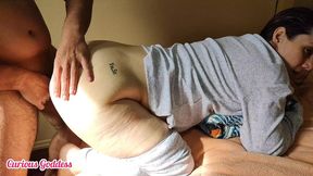 curious goddess - pregnant blonde wife in pajamas, beautiful feet to suck, big ass and hairy pussy to fuck, licking her asshole handjob cum in feet soles part 1