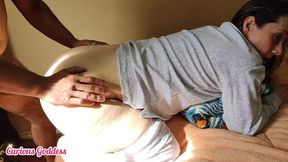 curious goddess - pregnant blonde wife in pajamas, beautiful feet to suck, big ass and hairy pussy to fuck, licking her asshole handjob cum in feet soles part 1