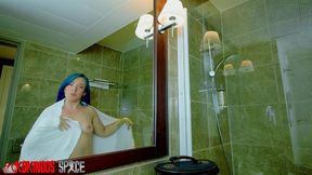 after her walk in a park, followed by her shower, daphnee lecerf gets fucked by her massager after her naturist integral nude