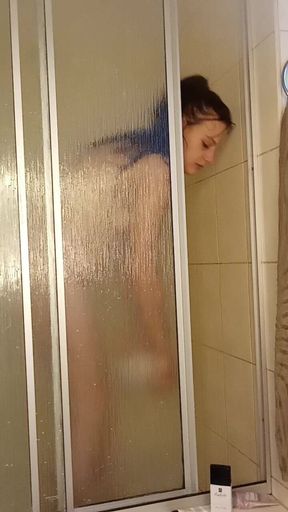 Enjoying My Pussy Too.much in and Out of the Shower the Ducking off My Step Bros Cock