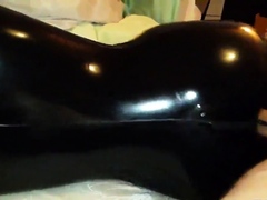 Sex with my girl in black latex catsuit
