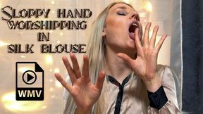 Sloppy hand worshipping in silk blouse WMV