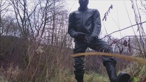 A leather-clad biker jerks off on a cold fall day on the airwaves