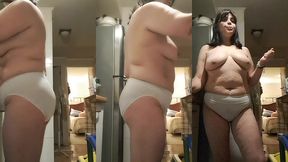 stepmom cooling off in the kitchen with