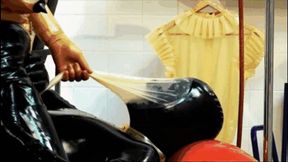 Heavy rubber fetish - breath play and piss couple and her special cock and pussy treatment - Part 2 of 2