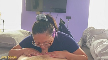 NURSE Jaya Sucks BWC while in Scrubs for BIG CUMSHOT