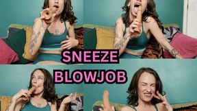 Sneezing dildo blowjob