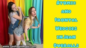 Shy Teen VS Her Bully - Atomic Wedgie and Frontal Wedgies in Denim Jean Overalls