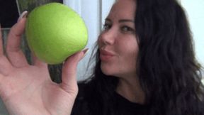 I chop the apple into small pieces with my teeth c