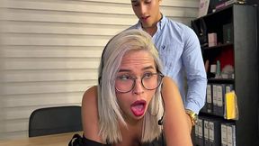 Flirt with sexy Latina secretary ends with crazy sex and messy facial