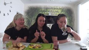 Girls are eating b