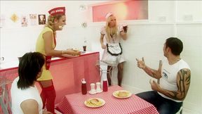 milf waitresses diana gold and eva mercedes in ffmm foodie foursome