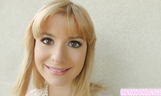 Blonde bombshell bends over to take it