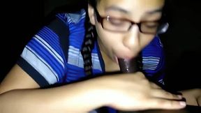 Ebony teen performs mind blowing BBC blowjob