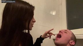 amateur close-up human ashtray and spitting femdom with smoking mistress sofi
