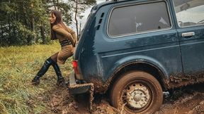 CAR STUCK Tanya got stuck in the mud on the Niva