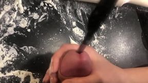 Blowjob in the kitchen Pt 2/3 Urethra toyed with knife