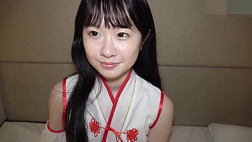 18-year-old Japanese black-haired beauty. Slender amateur. Blowjob and shaved pussy creampie sex, uncensored, cosplay