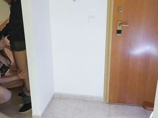 Wife bangs the delivery guy whilst the spouse watches. Cuckold bangs after