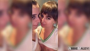 Impressive brunette Abbie Maley is enjoying sucking her sex toy