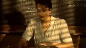 Short haired kinky brunette college professor sucks strong cock for cum