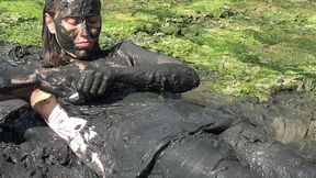 messy cute girl, dirty muddy and gunged in sexy pink