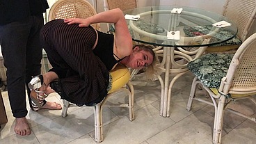Stepmom stuck under the table